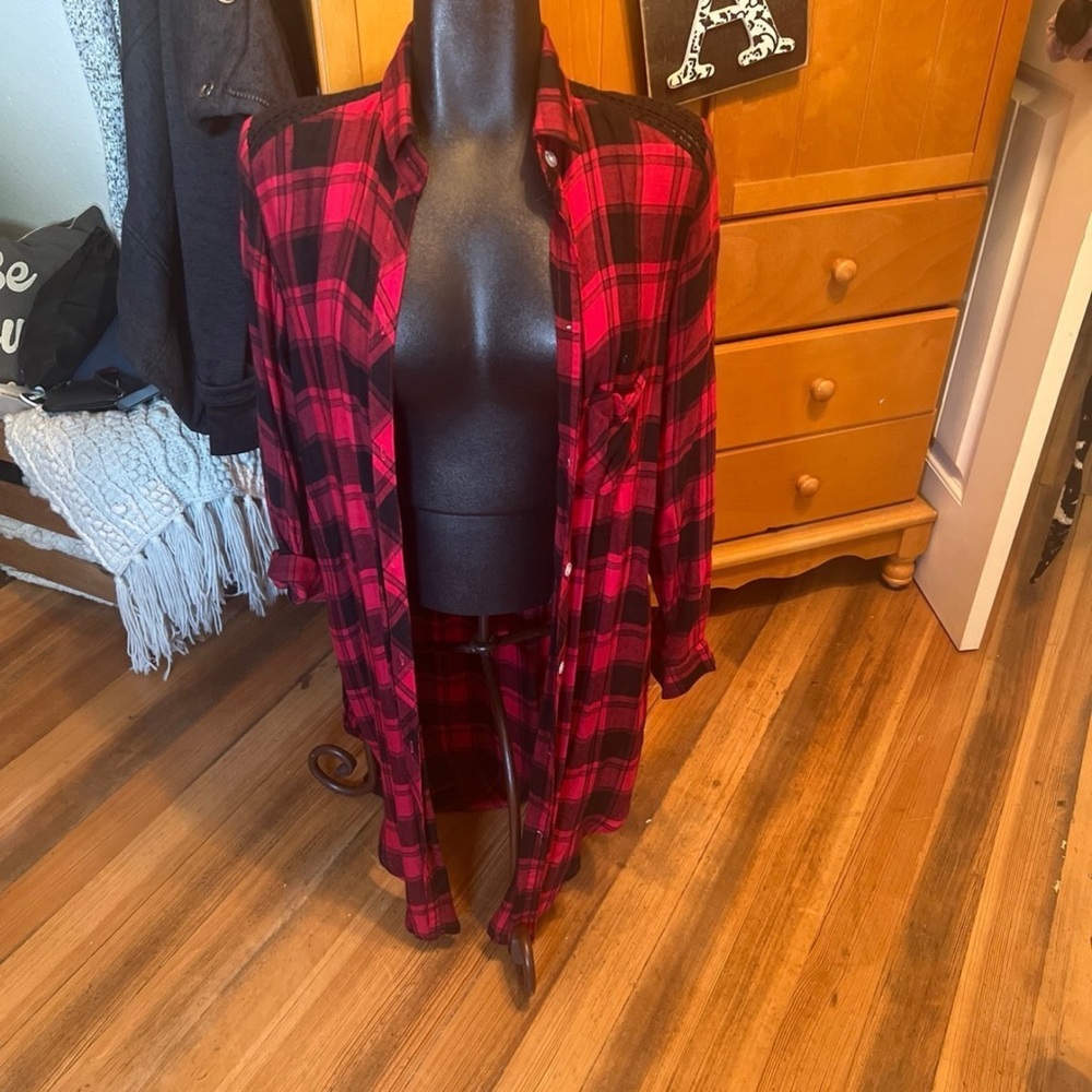 Red and Black Plaid Shirt Dress